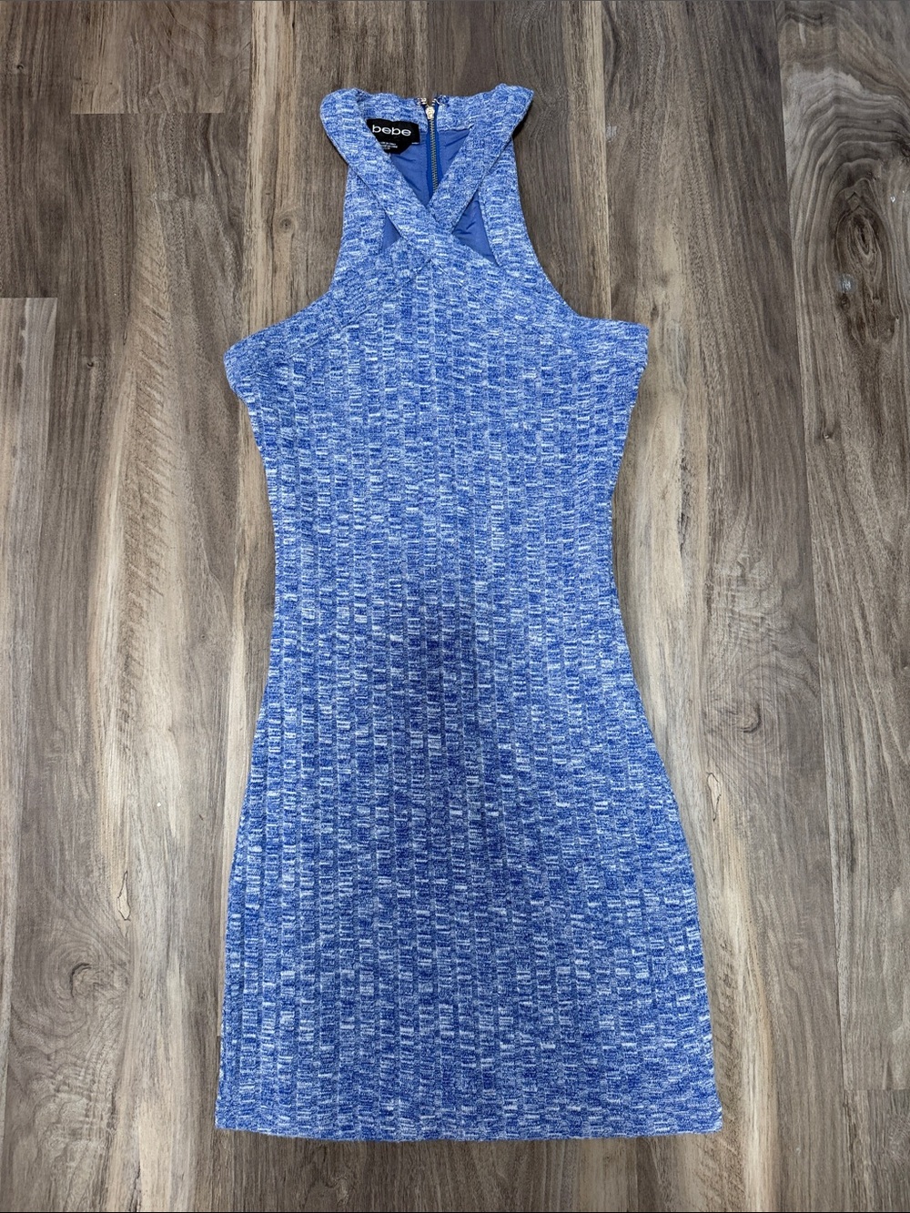 bebe Blue Heathered Sleeveless Fitted Sexy Dress